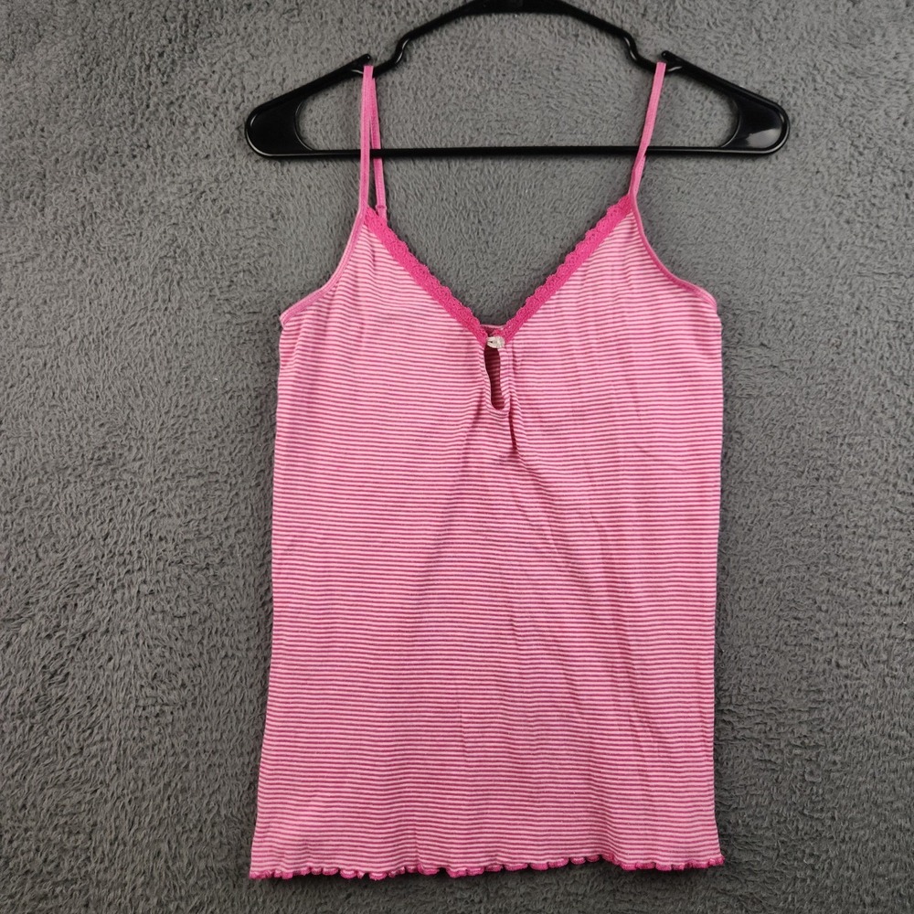 Vintage Y2K Babydoll Cami Large Pink Lace Trim Striped Scalloped Hem Bella Swan